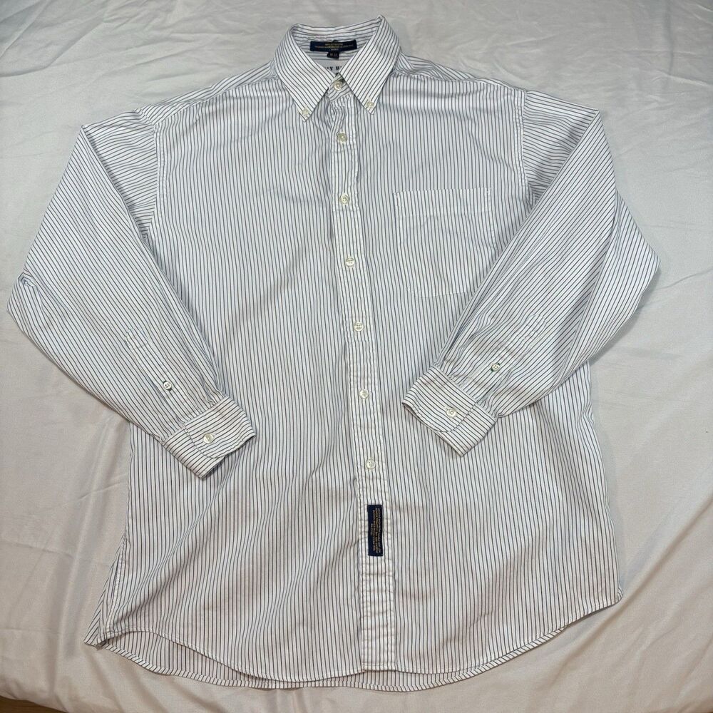 Tommy Hilfiger Men’s Dress Shirt 16 33 White Blue Striped Long Sleeve Button Up